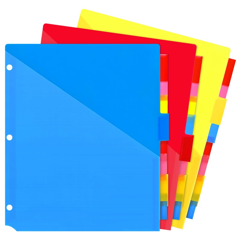 WOT I Plastic 8-Tab Dividers with Two Pockets - 3 Sets, Multicolor Dividers with Pockets for Binders, 24PCS Tab Dividers Assorted Colors - Image 1
